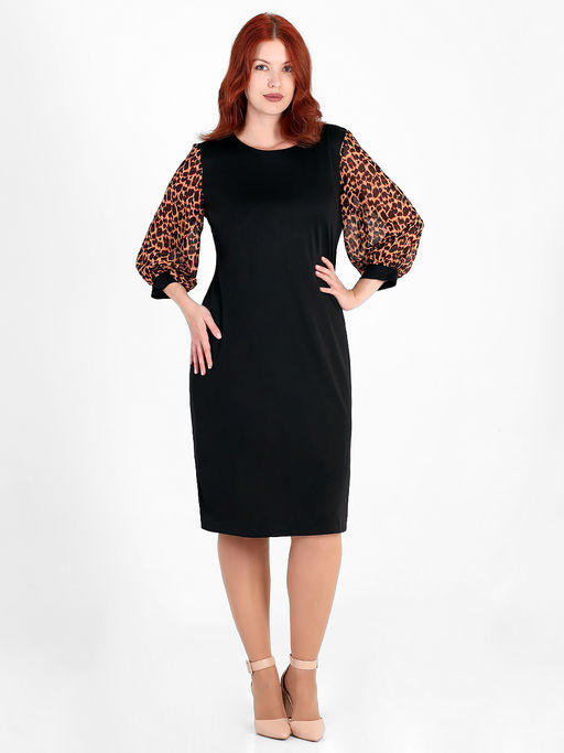 Платье с леопардовыми рукавами