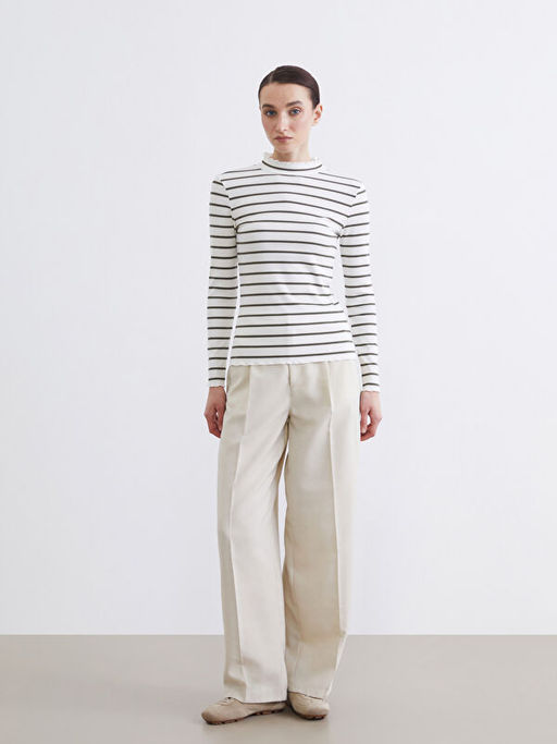 Dik Yaka ?izgili Kad?n Body