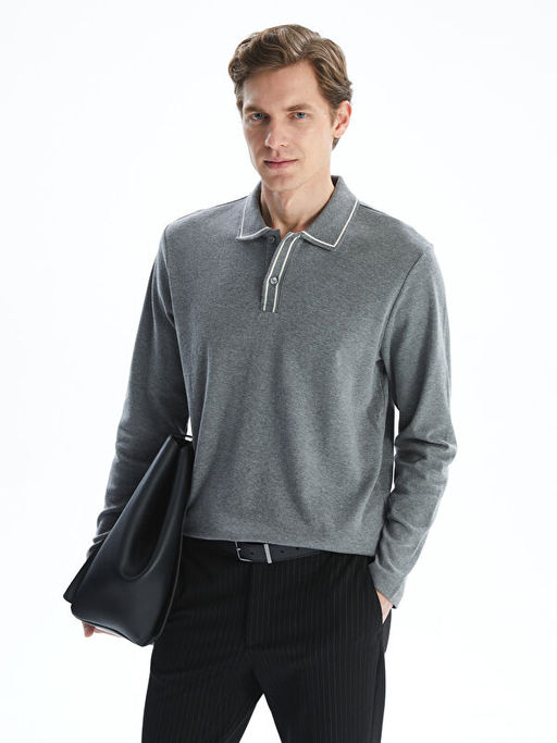 Polo Yaka Uzun Kollu Erkek Sweatshirt