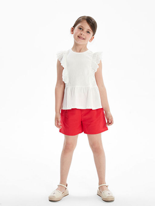 Bisiklet Yaka Pileli K?z ?ocuk Ti??rt