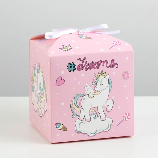 Цена за 10 шт. Коробка складная Единороги, 14 х 14 х 14 см