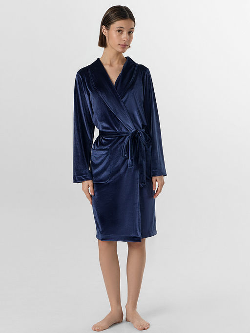 Халат женский синий велюровый