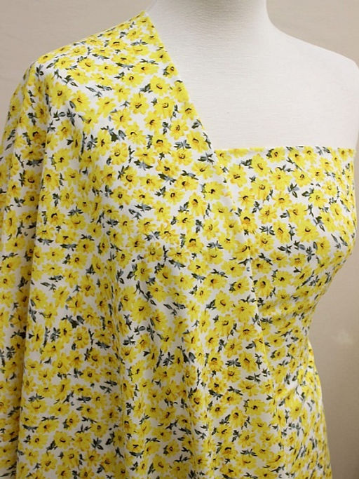 Штапель Веселина (желтые цветы на молочном), ш.1.45м, вискоза-100%, 100гр/м.кв - Купава фото 2