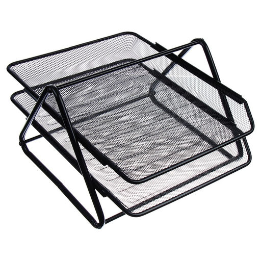 Лоток для бумаг горизонтальный, металлическая сетка, 2 отделения, чёрный