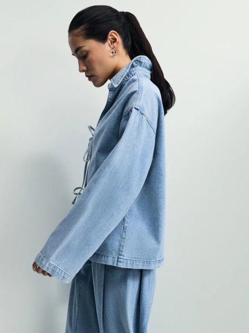 Джинсовая рубашка с завязками / Zarina  фото 3