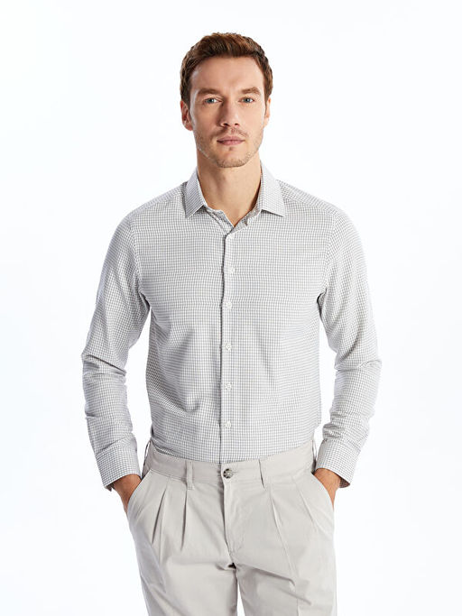 Slim Fit Uzun Kollu Ekose Gabardin Erkek G?mlek