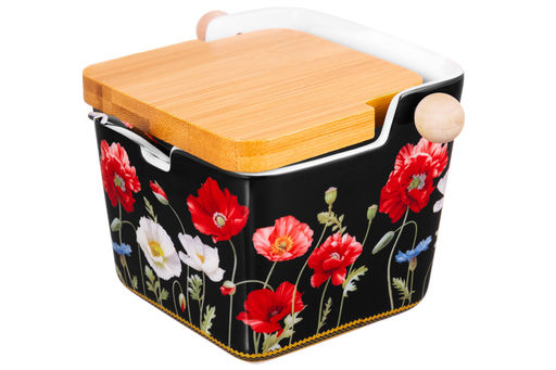 Банка для сыпучих продуктов 300 мл 12*9,5*9 см Маки на черном с отк. бамбук.крышкой NEW BONE CHINA - Elan gallery фото 5