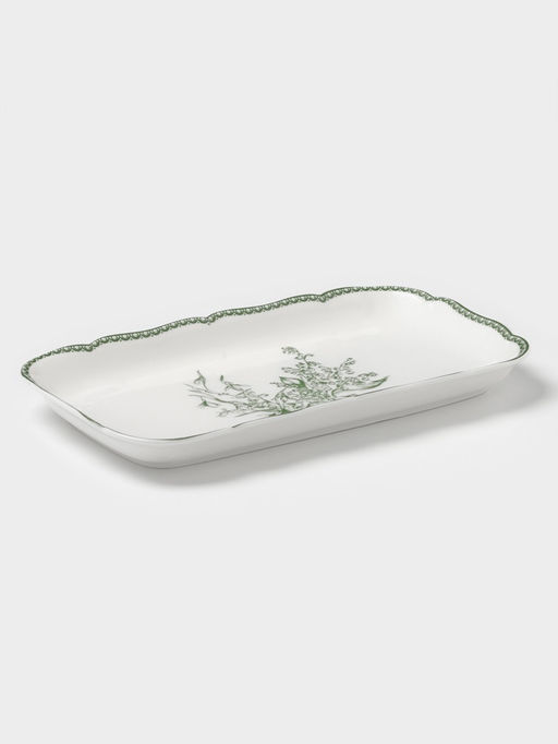 Блюдо для подачи WY Bloomware, 25×14×2.5 см, фарфор, зелёное/белое