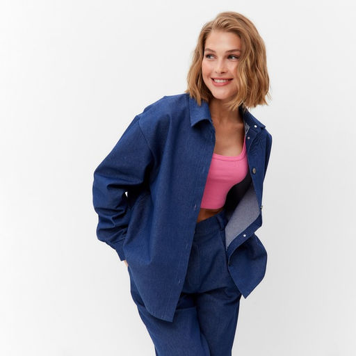 Рубашка женская MINAKU: Jeans Collection, размер 50, синяя