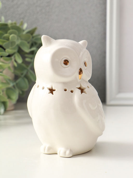 Сувенир керамика свет "Филин с ожерельем из звёзд" белый 9х6,5х13 см