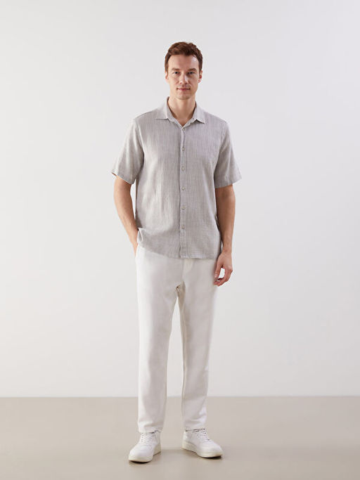 Regular Fit K?sa Kollu Erkek Dokulu G?mlek