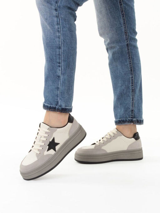 03-YE475-2 BEIGE/GREY Кроссовки женские (натуральная кожа)