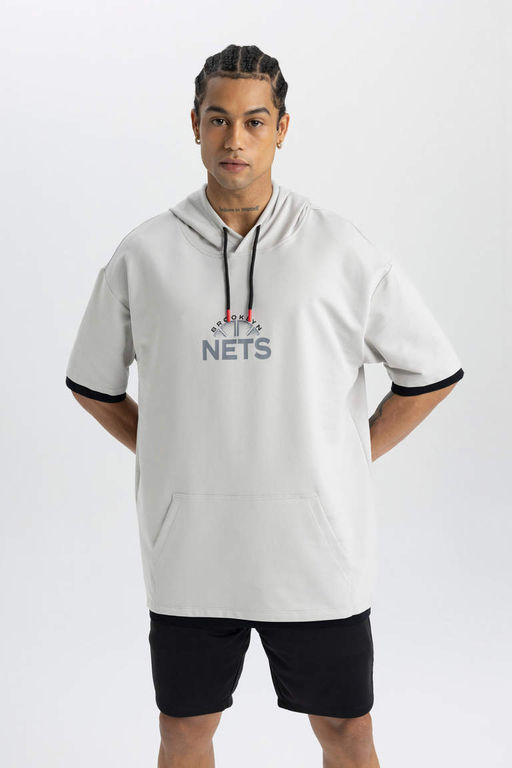 DeFactoFit НБА Brooklyn Nets Oversize футболка с короткими рукавами и капюшоном  фото 3