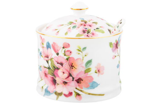 Сахарница 250 мл 9*9*10 см Яблоневый цвет на белом + ложка, NEW BONE CHINA - Elan gallery фото 4