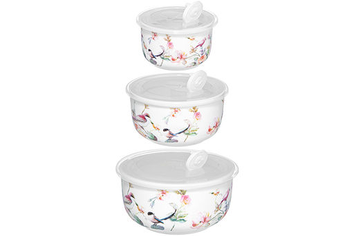 Набор 3 салат. 1 л 16*16*8+500 мл 13,5*13,5*7+300 мл 10,5*10,5*6,5 см Певчие птички с крышк. NEW B - Elan gallery фото 7