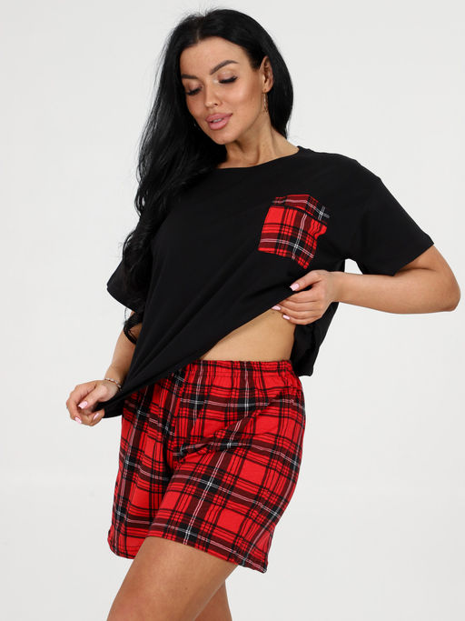 3122 ПИЖАМА (ШОРТЫ) (Крупная красная клетка) - А-дина фото 4