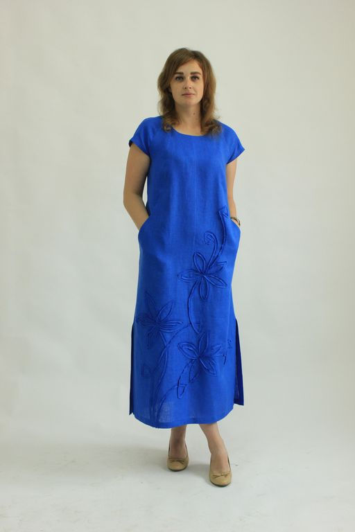 100% ЛЁН Платье С ДЕКОРАТИВНОЙ ОТСТРОЧКОЙ - Елецкие узоры фото 5