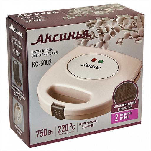 Вафельница "ВЕНСКАЯ" АКСИНЬЯ КС-5002, 750 Вт, антипригар, покр