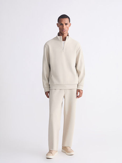Fermuarl? Dik Yaka Erkek Kal?n Sweatshirt
