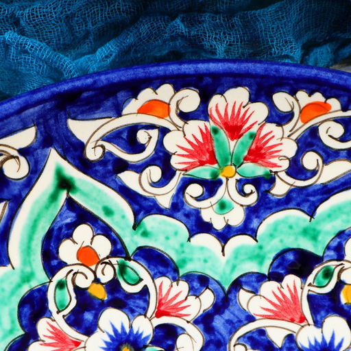 Ляган узбекский Риштанская Керамика «Цветы», d=32 см, синий