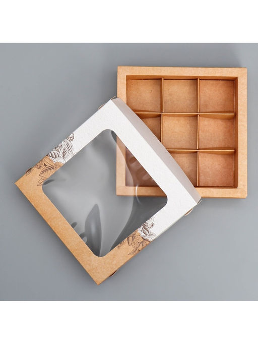 Цена за 5 шт. Коробка под 9 конфет Ручная работа, 14.7 х 14.7 х 3.5 см - Дарите счастье фото 3