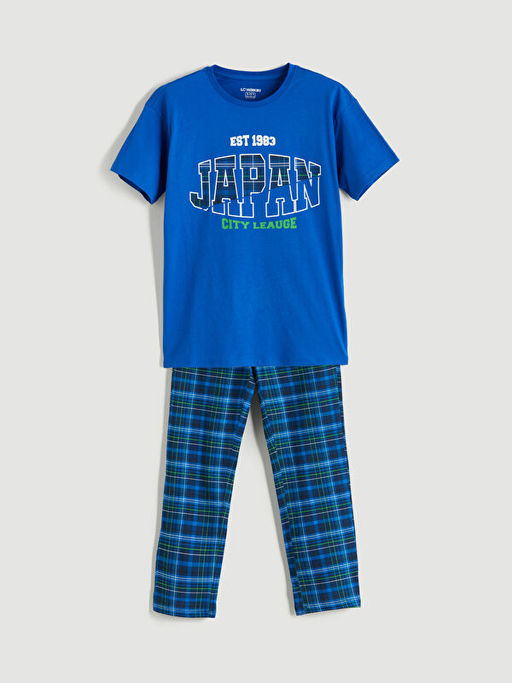 Bisiklet Yaka Bask?l? Erkek ?ocuk Pijama Tak?m?