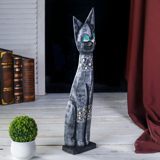 Фигурка декоративная «Кошка металлик с узором», 8×14×50 см, дерево