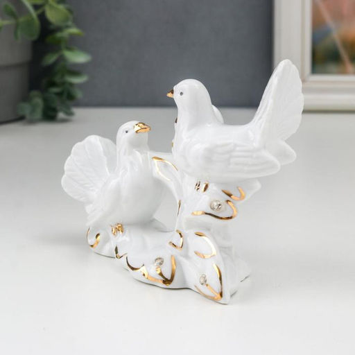 Фигурка керамика «Белые голуби на пушистой ветке», стразы, 10×5.3×13 см