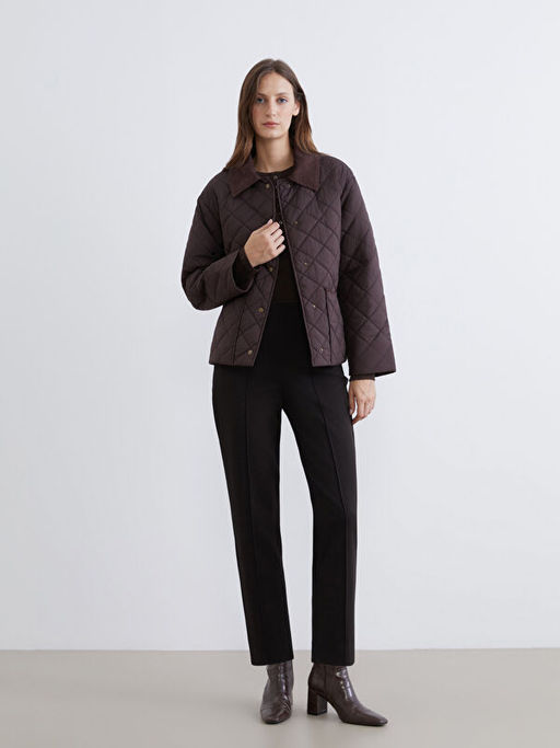 Kadife G?mlek Yaka Kapitone Kad?n ?i?me Mont