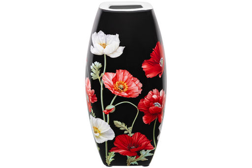 Ваза 1,5 л 11*11*21 см "Маки на черном" квадрат, NEW BONE CHINA