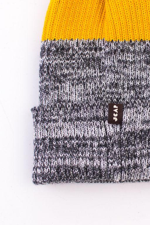 Шапка вязаная-резинка весенняя/осенняя (Горчица и Черный-белый меланж) КЭП - Jumbi фото 4