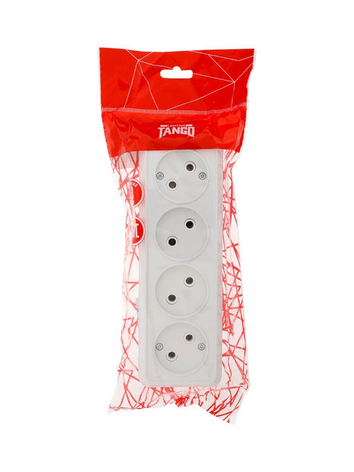 Розетка четырехместная TANGO, 16 А, 250 В, IP 20, без заземления, огнеупорный ABS-пластик, белая 109