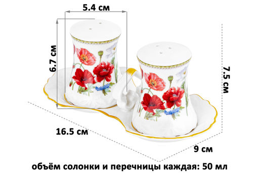 Набор д/специй 2 пр.  Маки 16,5*9*7,5 см на подставке NEW BONE CHINA - Elan gallery фото 2