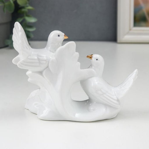 Фигурка керамика «Белые голуби на пушистой ветке», стразы, 10×5.3×13 см