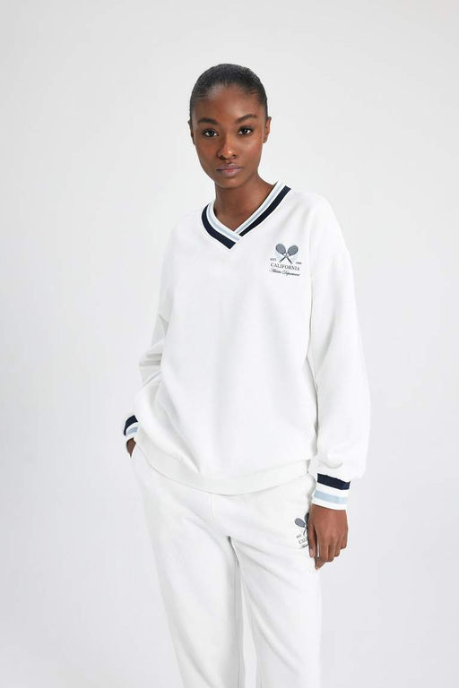 DeFactoFit Толстовка Oversize с принтом и V-образным вырезом  фото 5