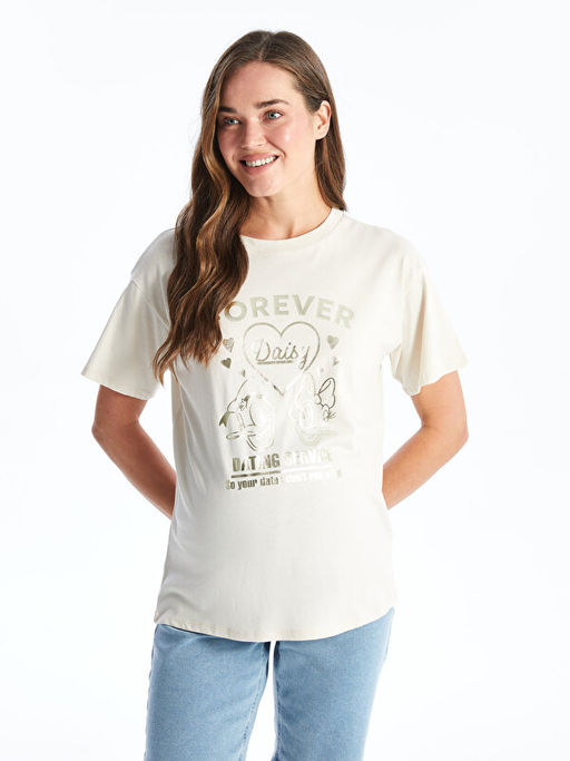 Bisiklet Yaka Bask?l? K?sa Kollu Hamile Ti??rt