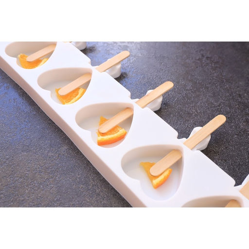 Форма для мороженого Доляна Сердца. Макси, силикон, 49?6.5?2 см, 8 ячеек, палочки 50 шт., белая