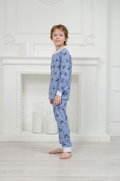 Пижама детская из джемпера и брюк из кулирки Коровы голубой - Амадэль фото 12