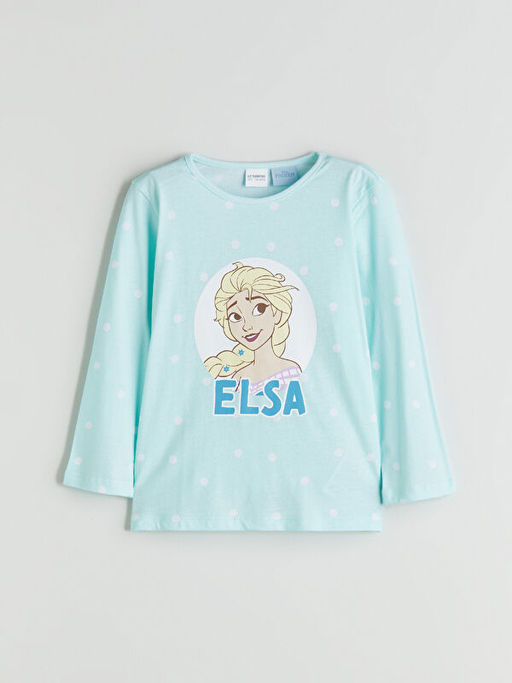 Bisiklet Yaka Elsa Bask?l? K?z ?ocuk Pijama Tak?m?