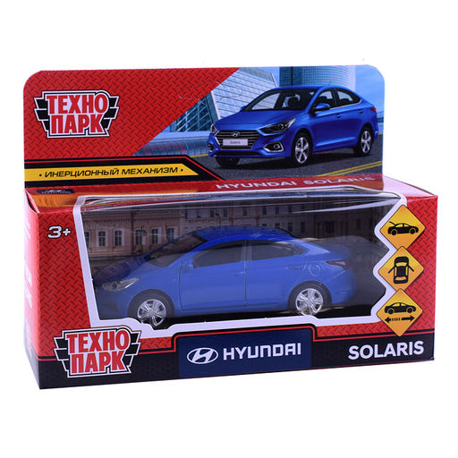 Машина металл Hyundai Solaris, 12 см, (двери, багажн, синий)инерц, в коробке