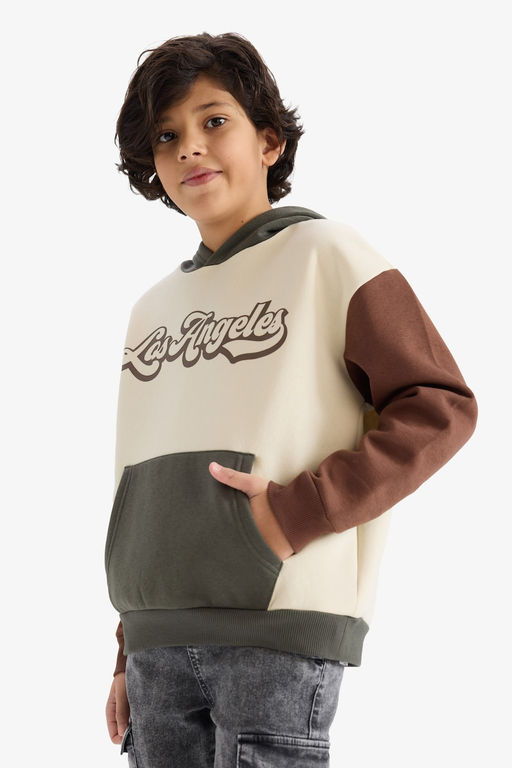 Oversize Kap__onlu Pamuklu Bask_l_ Sweatshirt Erkek _ocuk - Defacto фото 3