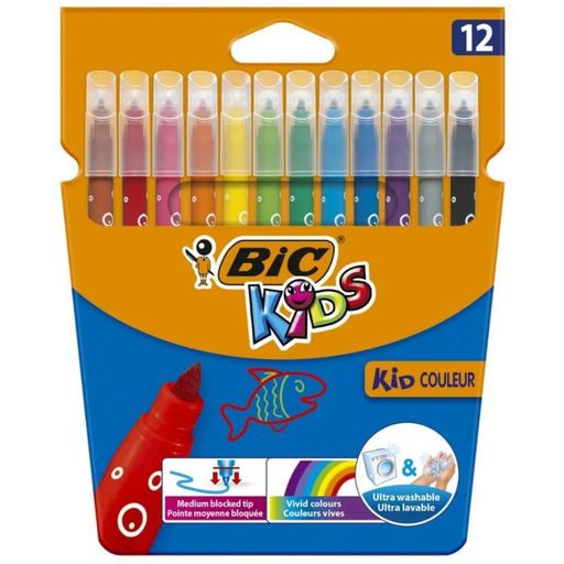 Фломастеры 12 цветов BIC Kid Couleur, детские, смываемые, среднее письмо