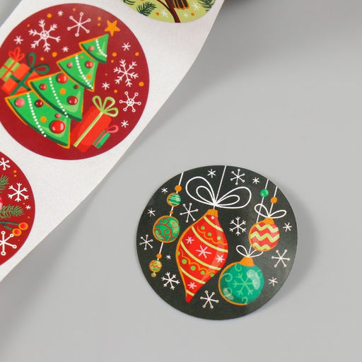 Цена за 2 шт. Наклейка бумага «Новый год», d=2.5 см, 252 шт. в рулоне