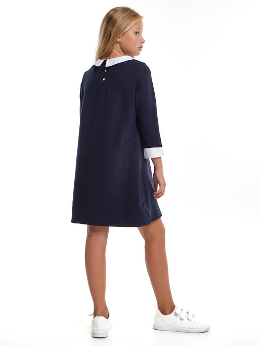 Платье для девочки в школу с белым воротником и манжетами UD 7962 синий - Mini maxi фото 10