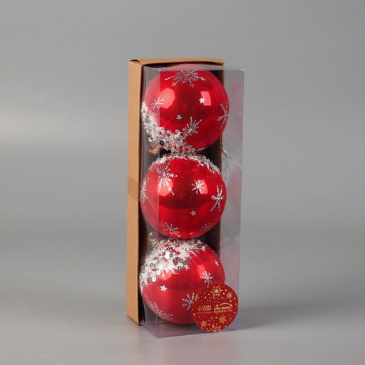 Ёлочные игрушки Шейн, шары новогодние, d=8 см, набор 3 шт., красный - Зимнее волшебство фото 2