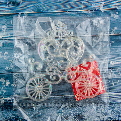 Цена за 2 шт. Ёлочная игрушка Зимнее волшебство. Карета, перелив 1111 см, прозрачный перелив  фото 7