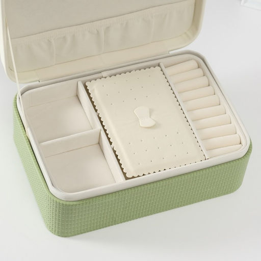 Шкатулка для украшений «Бантик», с зеркалом, искусственная кожа, бело-зелёная, 17×23.5×10 см