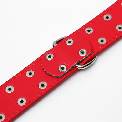 Ошейник клёпаный в 2 ряда, 65 х 3,4 см, ОШ 50-60 см, красный - Пижон фото 4