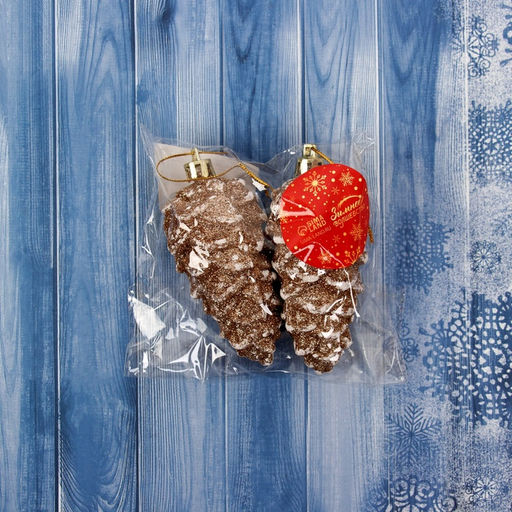 Цена за 3 шт. Ёлочные игрушки 2 шт. Шишки 410 см, золотисто-белый - Зимнее волшебство фото 2