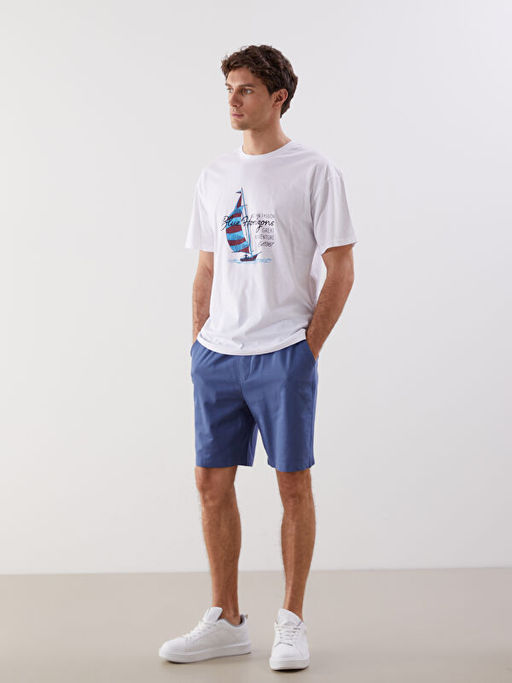 Bisiklet Yaka K?sa Kollu Bask?l? Penye Erkek Ti??rt